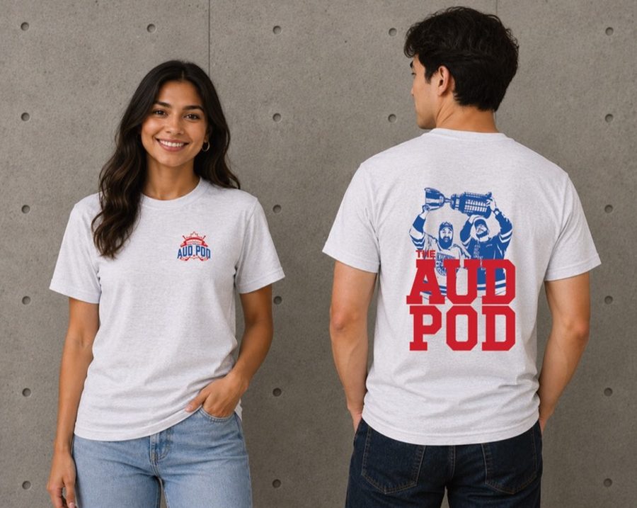 The AudPod t-shirt, model shot